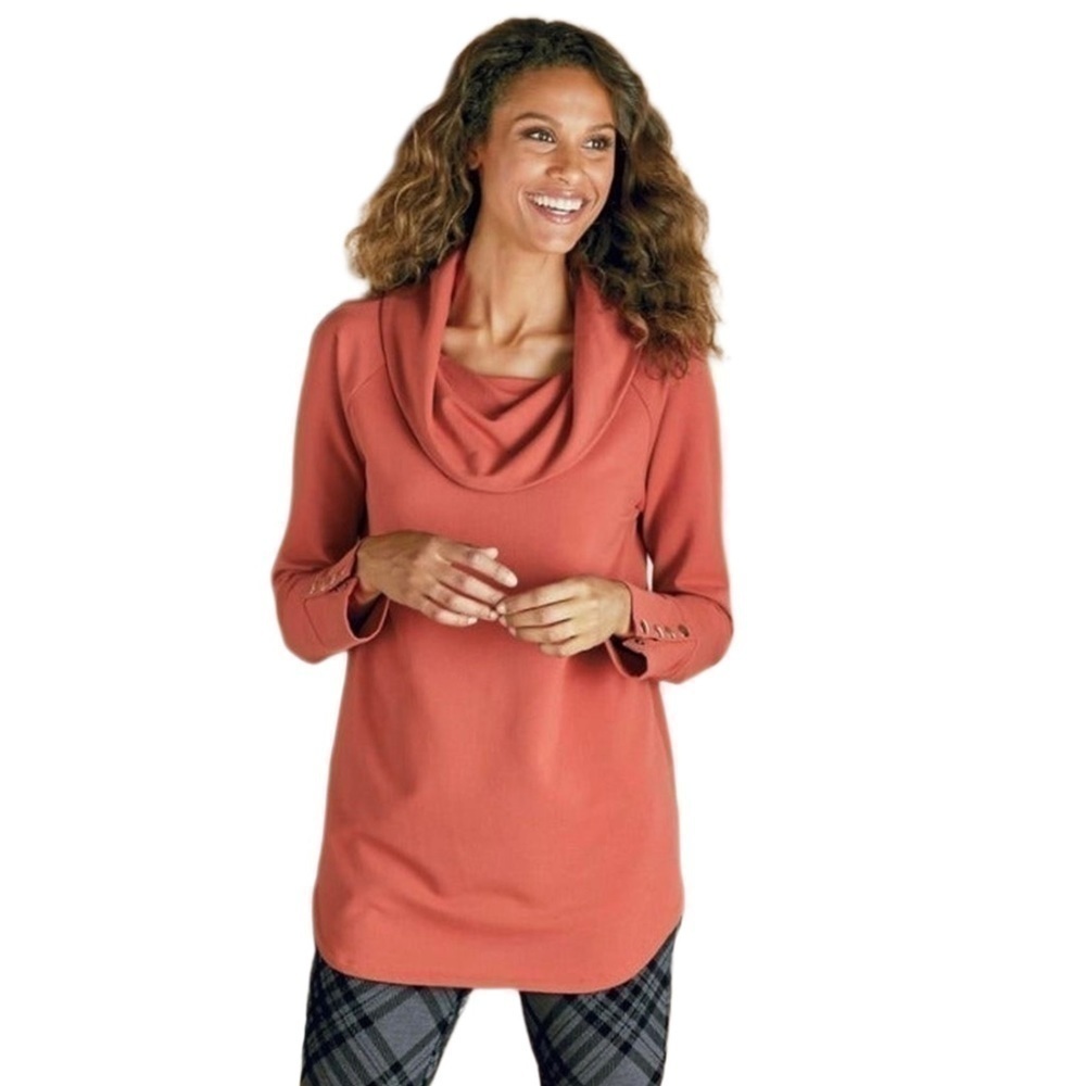 Soft Surroundings Valerie Cowl Neck Pullover Tunic Size Large Rust Orange